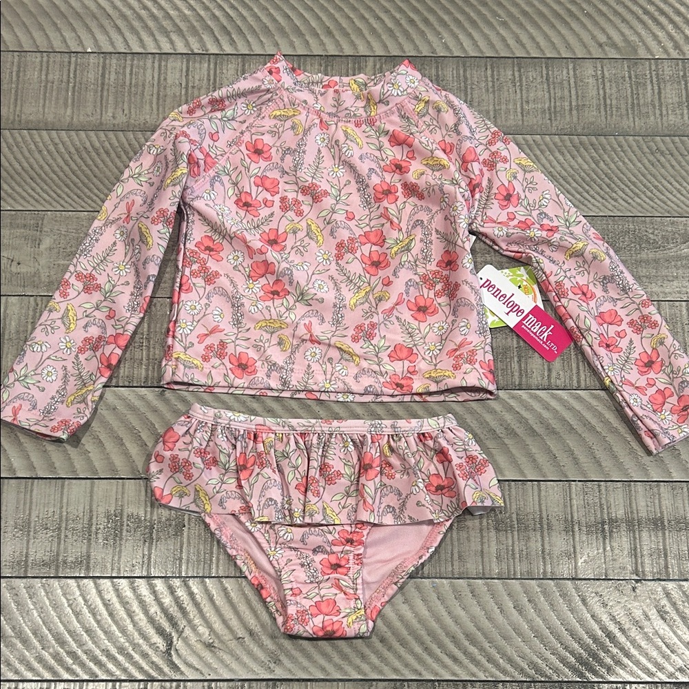 Penelope Mack Pink and Yellow Floral Rashguard Set